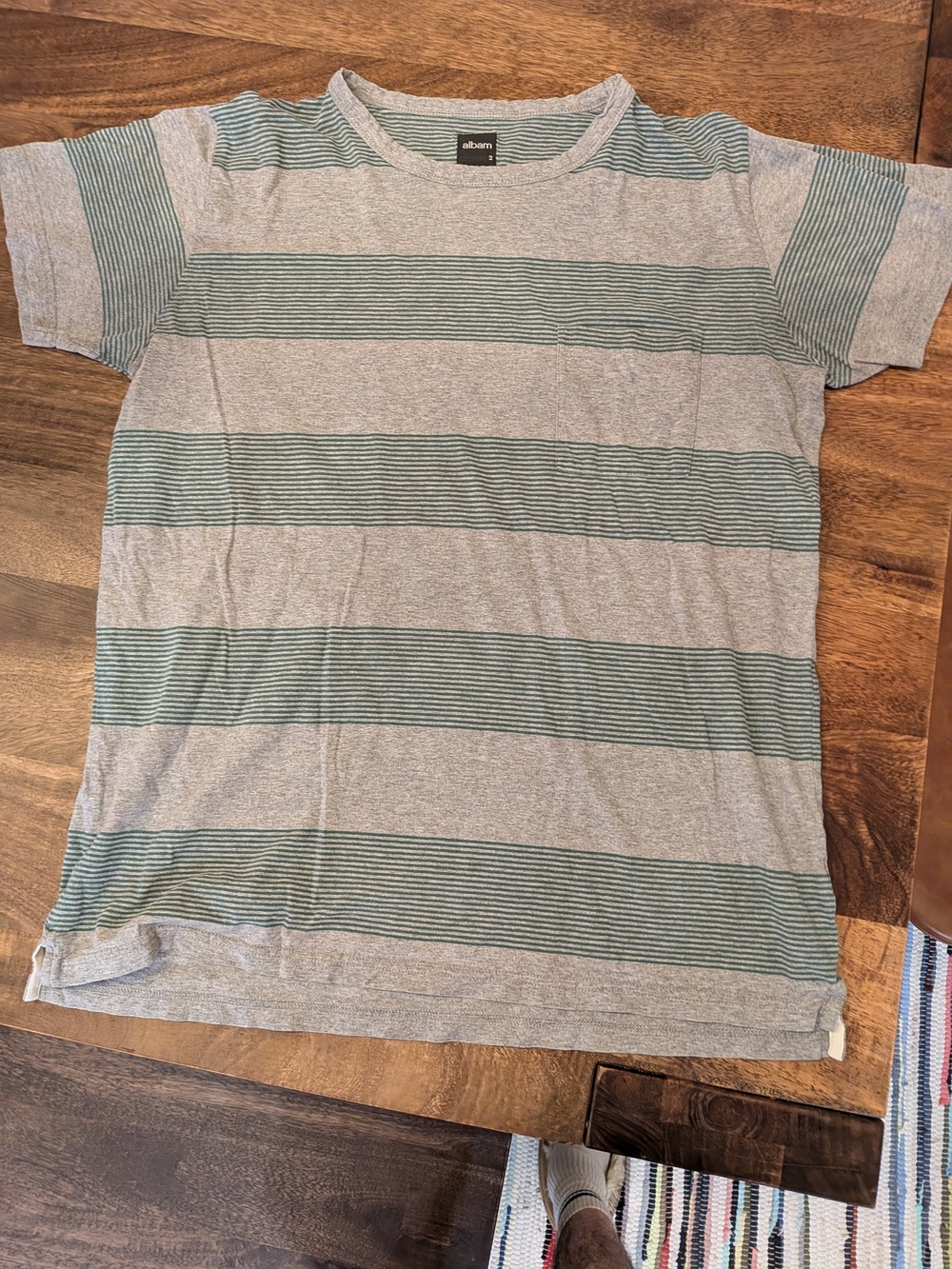 Albam Size "2" Striped Short Sleeve Tee in Heather Gray and Teal